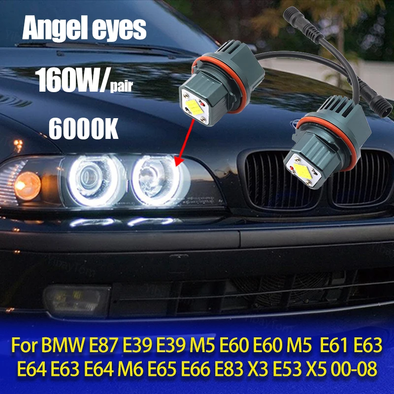Luces LED de posición de Ojos de Ángel para coche BMW, lámpara blanca de 6000K de 120W, bombillas para E87, E39, M5, E60, E61, E63, E64, M6, E65, E66, E83, X3, E53, X5, 00-08, 2 uds.
