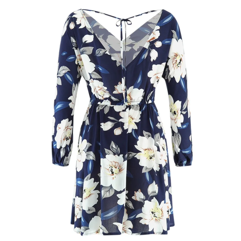 Стильное летнее женское платье сексуальное глубокий v-образный вырез цветочный