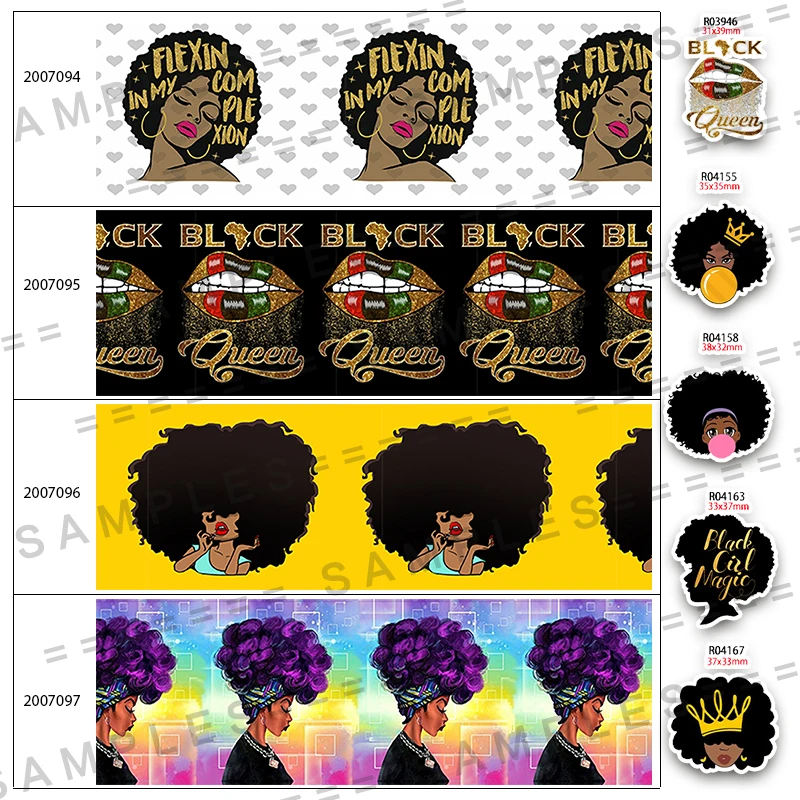 

Black Women Girl Printed Grosgrain/Satin Ribbon 30pcs/lot Resins 5 Yards 25mm/38mm/50mm/75mm for Party Decoration 200709
