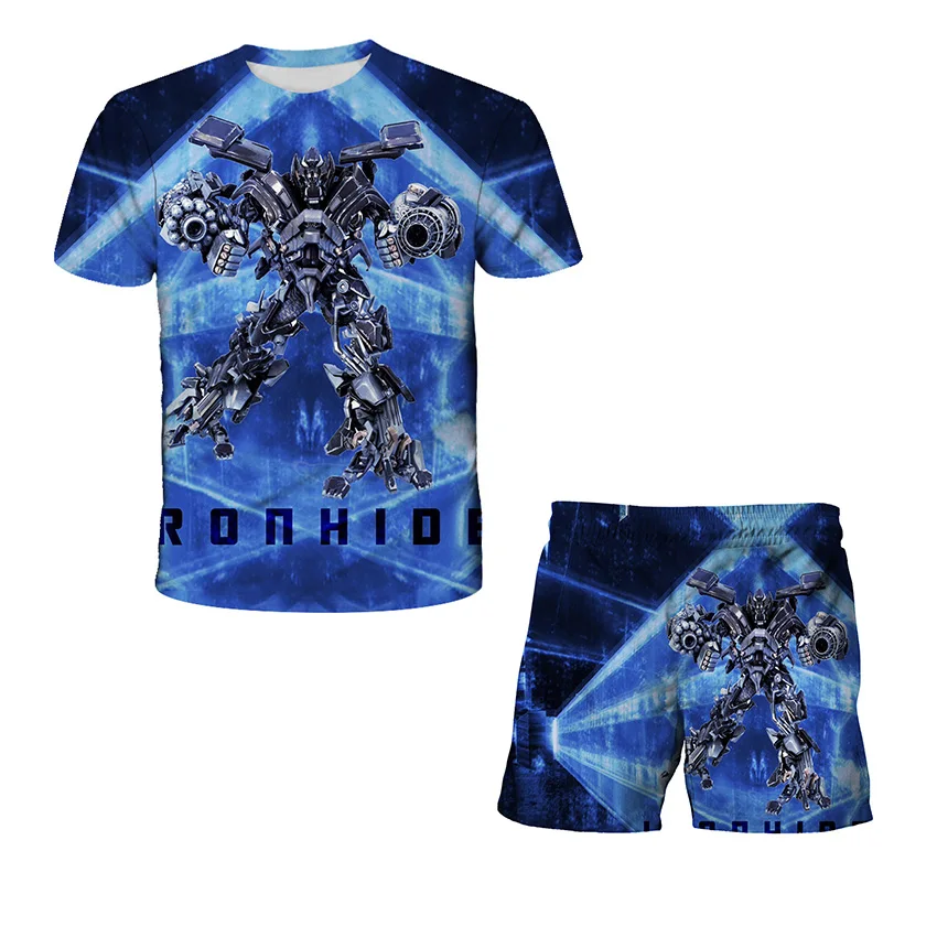 

Summer new cartoon movie Optimus Prime T-shirt suit 3D printing T-shirt + shorts clothing suit casual fashion street children su