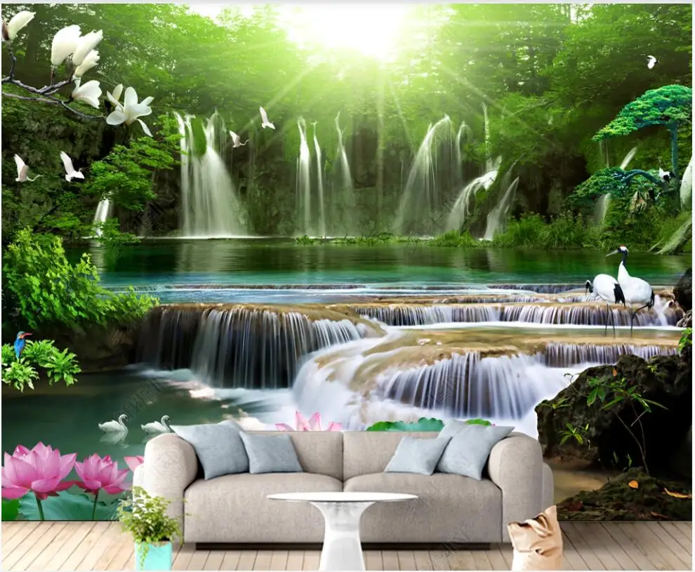 

Настенные 3D-обои в рулонах, современные настенные украшения для дома, в стиле солнечного леса, озера, гостиной