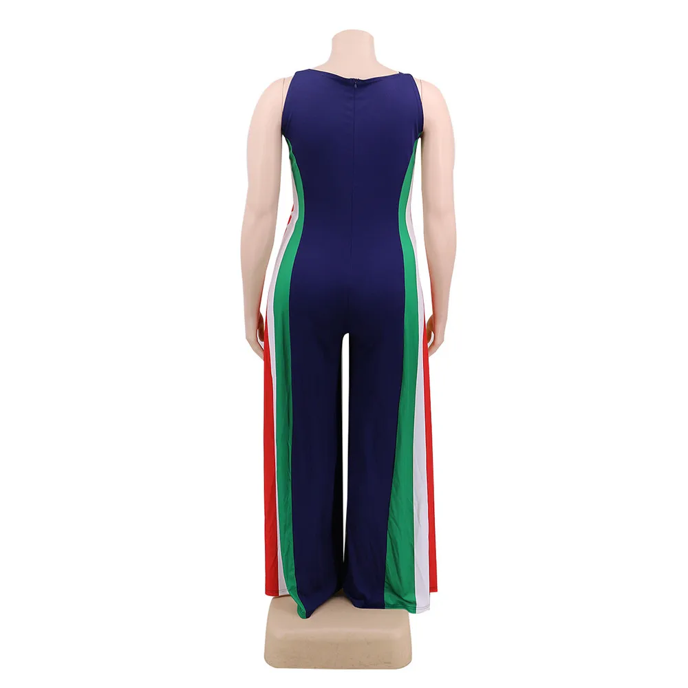 

Cy1191 2020 European and American large women's foreign trade leisure flat collar loose back chain sleeveless wide leg Jumpsuit