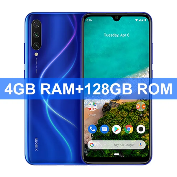 Глобальная версия Xiaomi mi, мобильный телефон A3 mi A3, 4 ГБ, 64 ГБ, Восьмиядерный процессор Snapdragon 665, 6,088 дюймов, 48MP+ 32MP, камера AI, 4030 мА/ч - Цвет: Blue 4GB 128GB