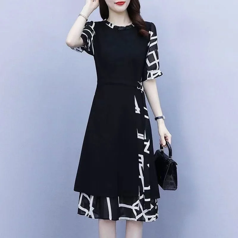 

Female Spring Summer Sundress 2022 New Plus Size Women Party Long Elegant Chiffon Fashion Slim Red Dress Japanese Korean Version