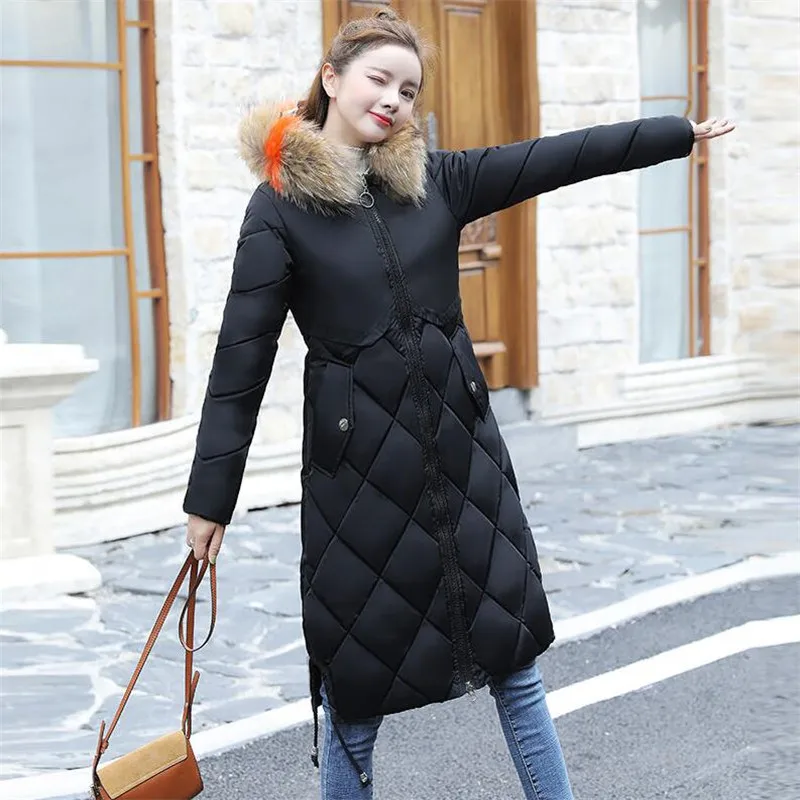 

2020 New women's winter coat large fur collar female cotton coat long paragraph warm thick oversized outwear lady warm parkas