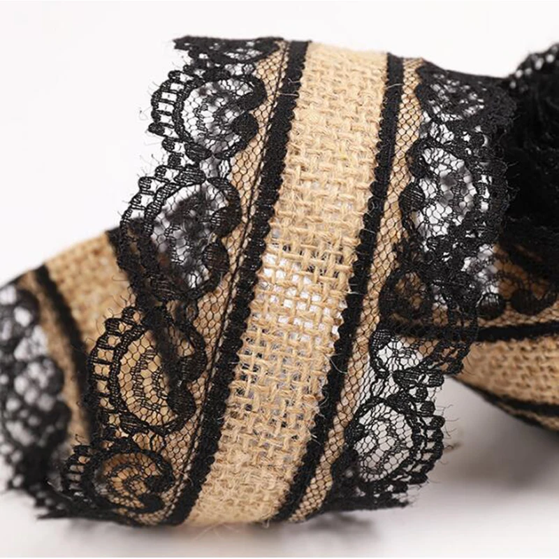 

2 м 5 см лента из натуральной джутовой мешковины винтажная деревенская Свадьба Декор гессийский черный кружевной джутовый рулон с Рождество...