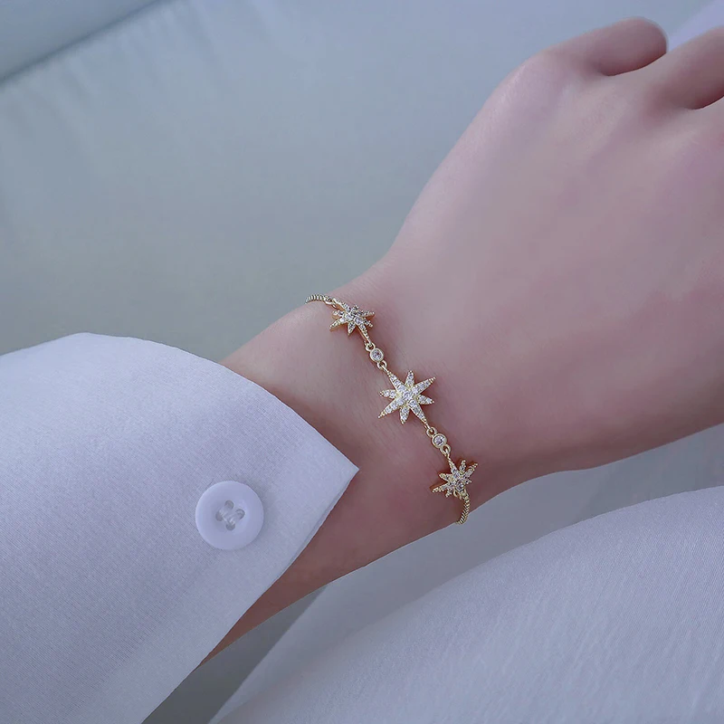 

14k Real Gold Maple Leaf Shine Star Bracelet for Women Luxury Adjustable AAA Zircon Leaf Pulseras Feminia Jewelry Pendant Gift
