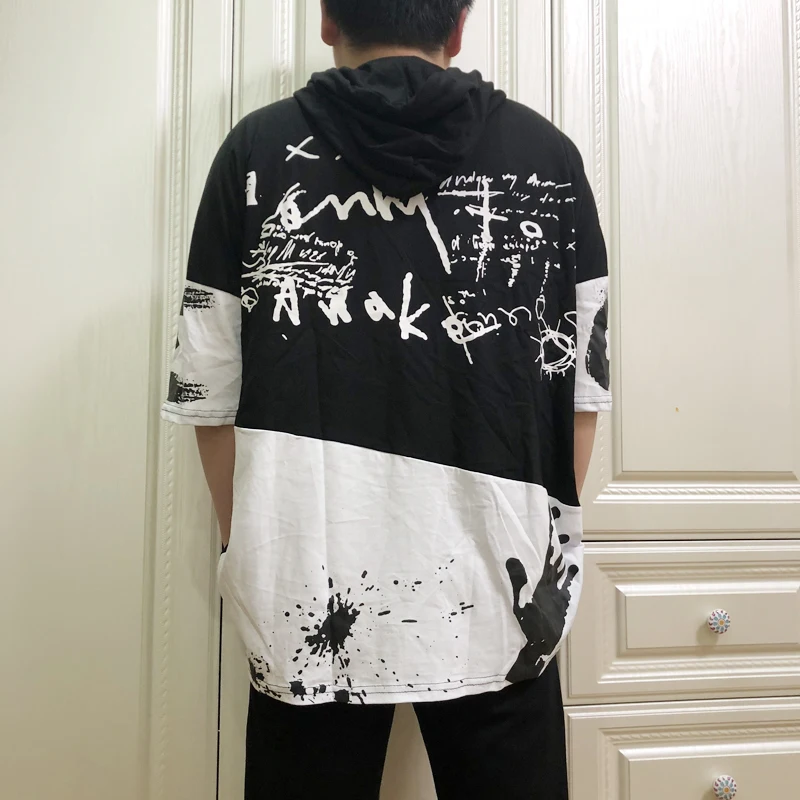 

Summer men plus size 2XL-7xl 8XL hipHop t shirt Tees hoody men's Casual short-sleeve hoodie print T-shirt 150kg 155cm