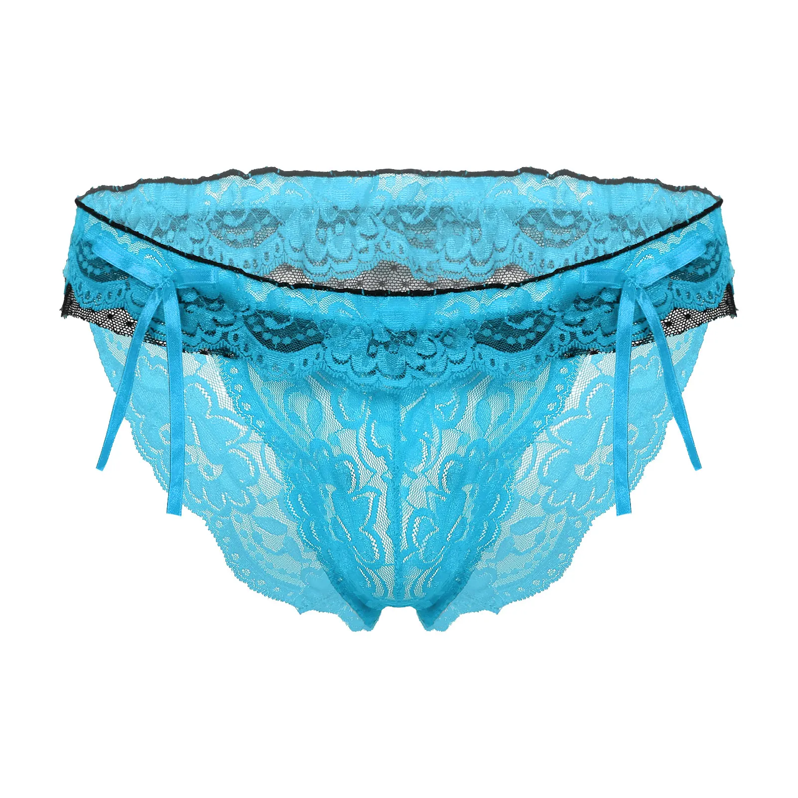 

Мужские прозрачные кружевные Трусы-стринги с цветочным рисунком, трусы с заниженной талией и оборками, трусы, нижнее белье для женщин, ночно...