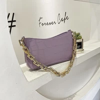 high quality stone pattern pu leather handbags for women 2021 solid color chain armpit bags female fashion travel bag