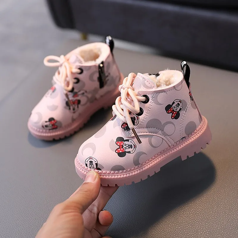 Disney Autumn Winter Mickey mouse Boys Cotton Child sneakers Warm Kids Cartoon Casual Shoes For GirlS Sports | Детская одежда и