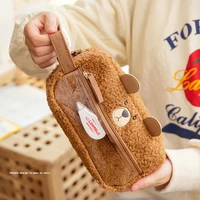 cute brown bear plush cartoon animal pencil case cute student large capacity stationery storage box pen case kawaii school bag
