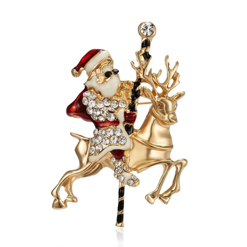 Merry Christmas броши на булавке милый Санта Клаус шляпа прекрасный Лось подарок эмаль значок брошь год Рождество Санта Клаус брошь с животными - Окраска металла: 2