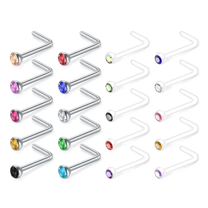Нержавеющая сталь и прозрачный гибкий Нос Кольца шпильки 20 г нос пирсинг