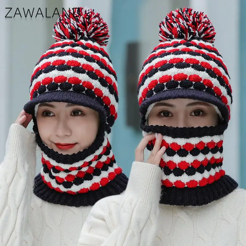 

Zawaland Women Balaclava Headgear Autumn Winter Warm Scarf Hats One-Piece Knitted Hat Windproof Cap for Outdoor Ski Cycling