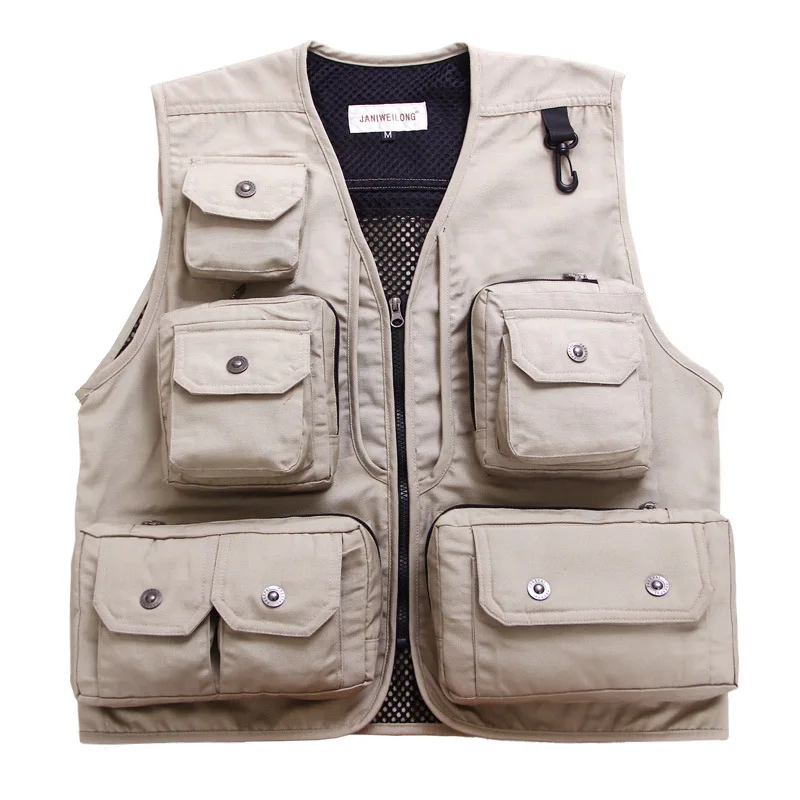 

Vest outdoor photography fishing multi-pocket activity Waistcoat director reporter wedding Sleeveless Jacket Cotton Casual Coat