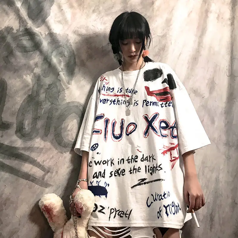 

2020 new fashion brand oversize short sleeve T-shirt women's hip-hop clothes loose summer Guochao half sleeve