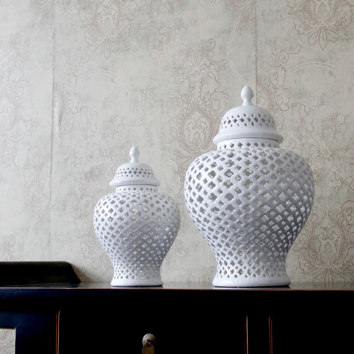 

H38cm Tall CHINESE WHITE COLOR GLAZED PORCELAIN CERAMIC TEMPLE JAR/GINGER JAR Vase Decoration Home Vases