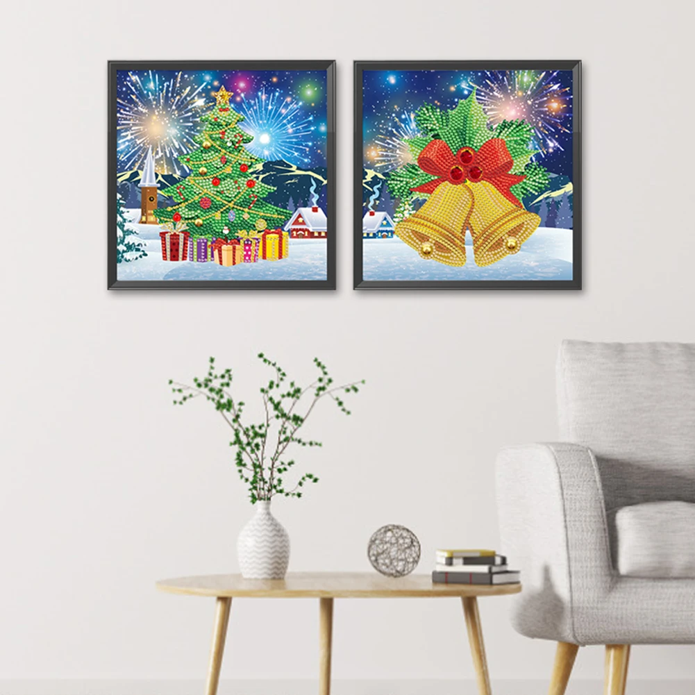 

2Pcs Christmas DIY Daimond Painting Resin Wallpaper Sticker 2 Panel Special Shaped Diamond Painting Christmas Decor for home