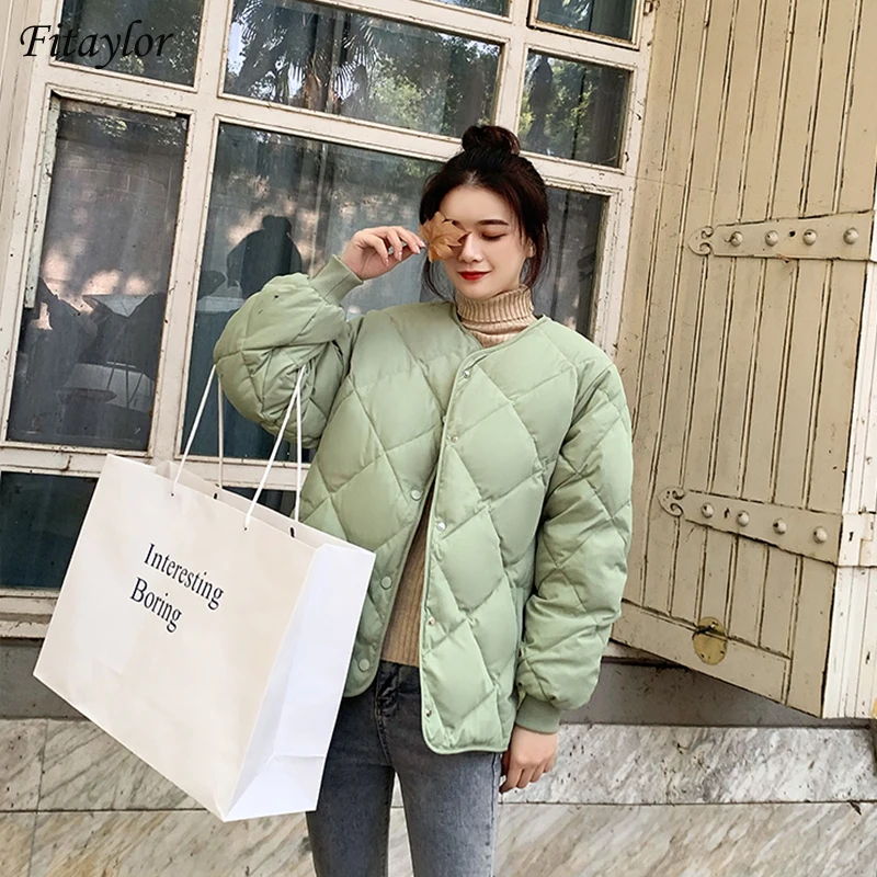 

Fitaylor New Autumn Winter Women Ultra Light White Duck Down Short Coat Single Breasted Long Sleeve Down Parkas Black Outwear