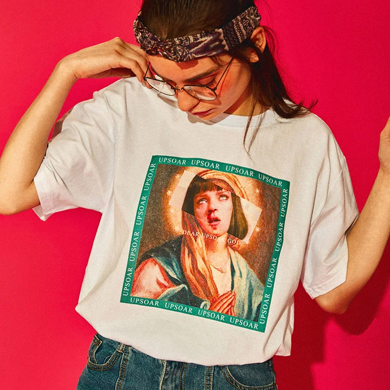 Футболка мужская с забавным принтом Девы Марии в стиле хип-хоп футболка коротким