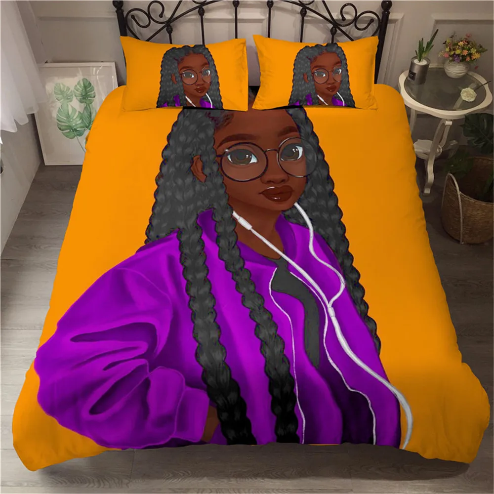 

3D Bedding Set African Girl Microfiber Printed Duvet Cover Baby Single Twin Double Full Queen UK US King Size