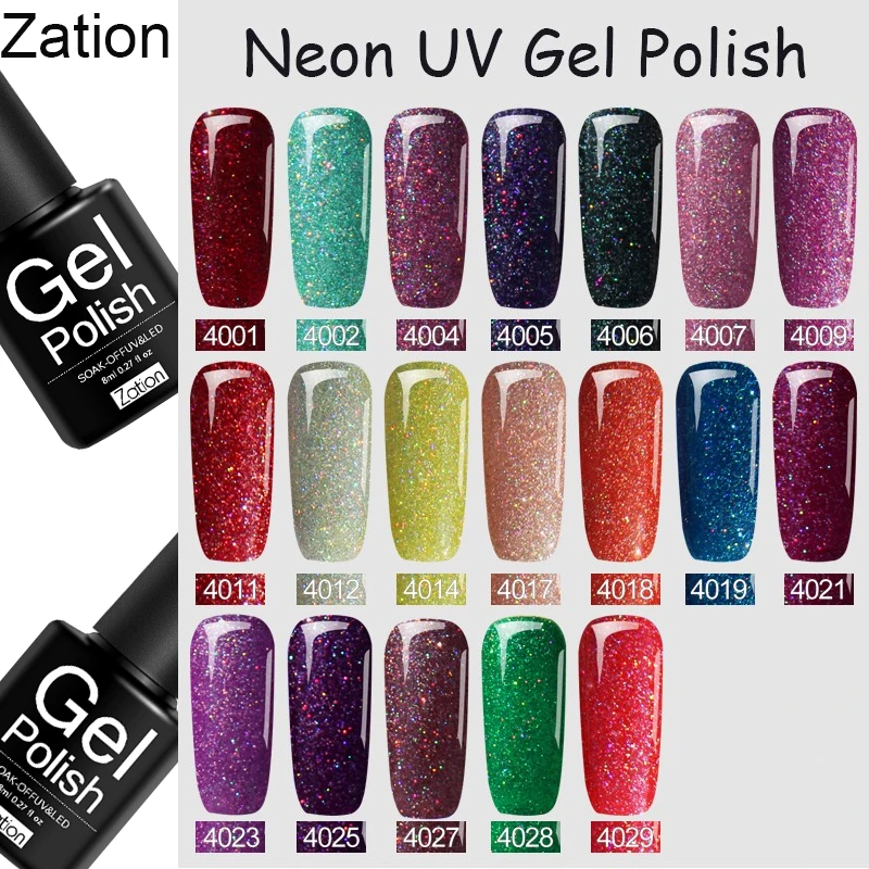 Неоновый гель Zation блестящий 19 видов цветов Semi Permanent впитывающий Гель лак УФ для