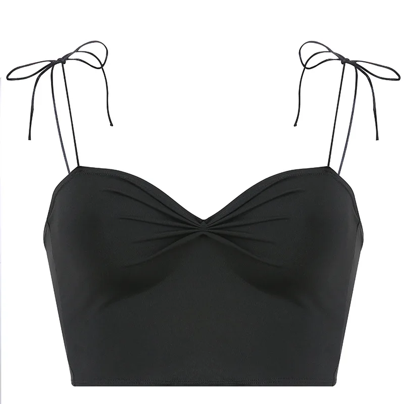 

SIDDONS Summer Women Tube Tops Bowknot Shoulder Straps Tops Girls Cropped Tops Sleeveless Sexy Skinny Slim Bralette V-neck Tops