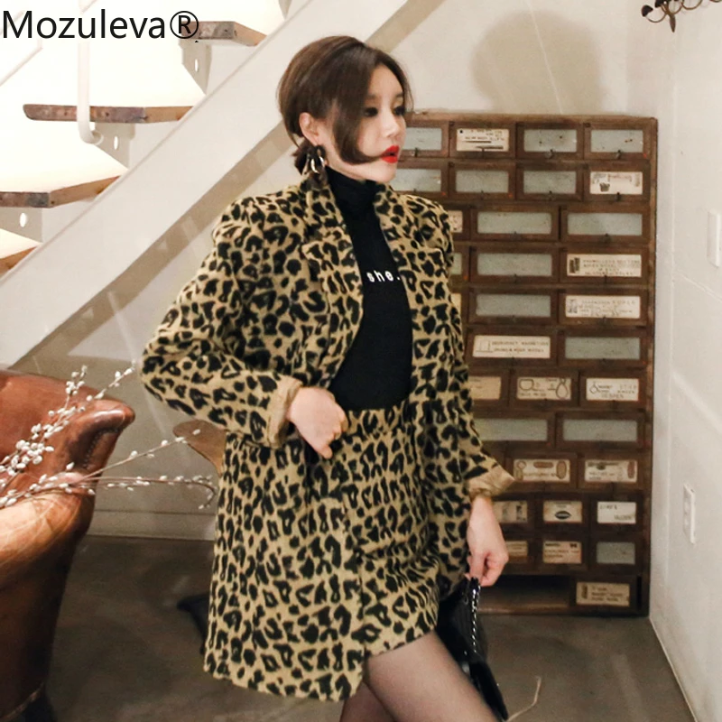 Женский костюм из 2 предметов блейзер с леопардовым принтом и мини-юбка | Женская