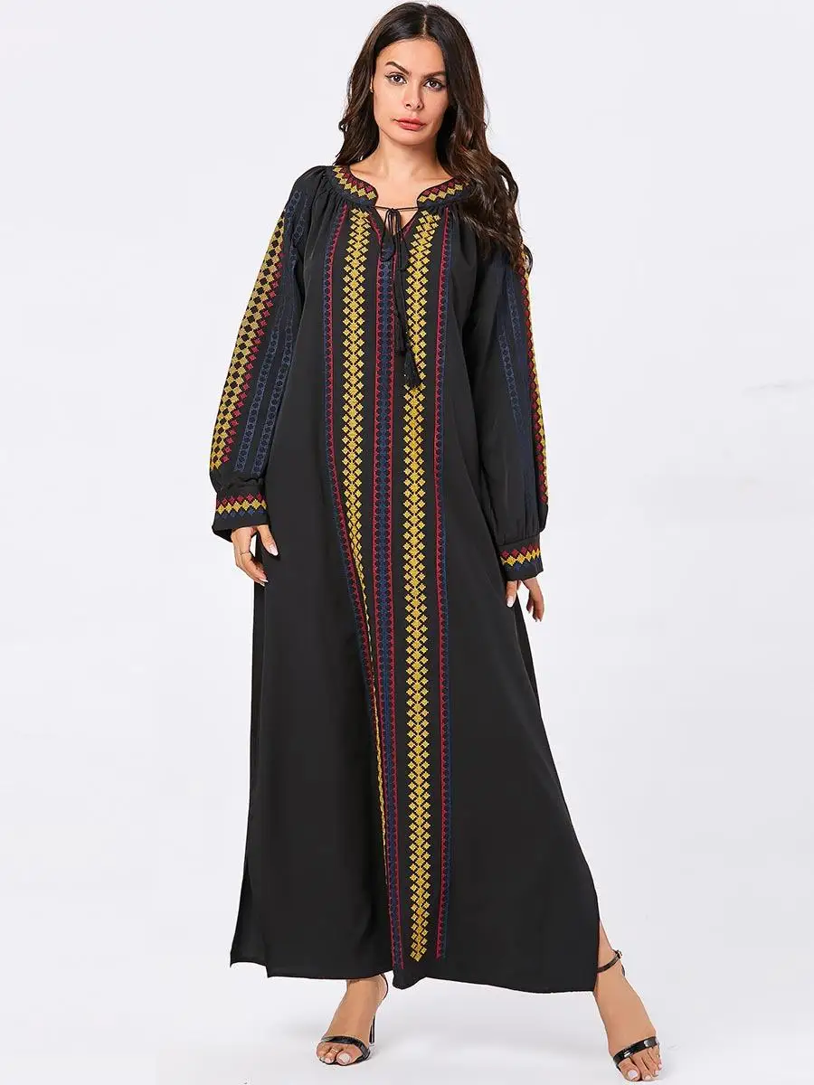 Abaya женские мусульманские платья с вышивкой и длинными рукавами Дубай Кафтан