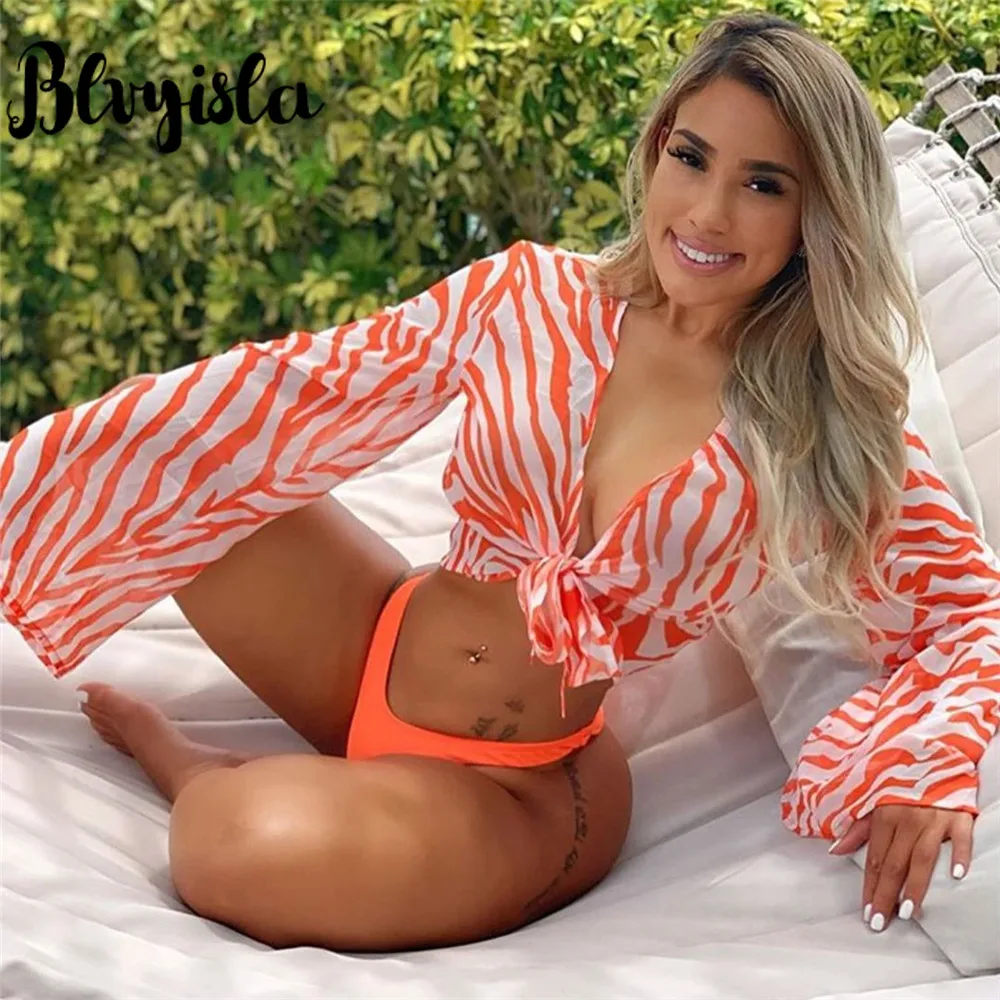 Blvyisla хит 2020 купальник бикини набор из трех частей сетчатый Европейское для