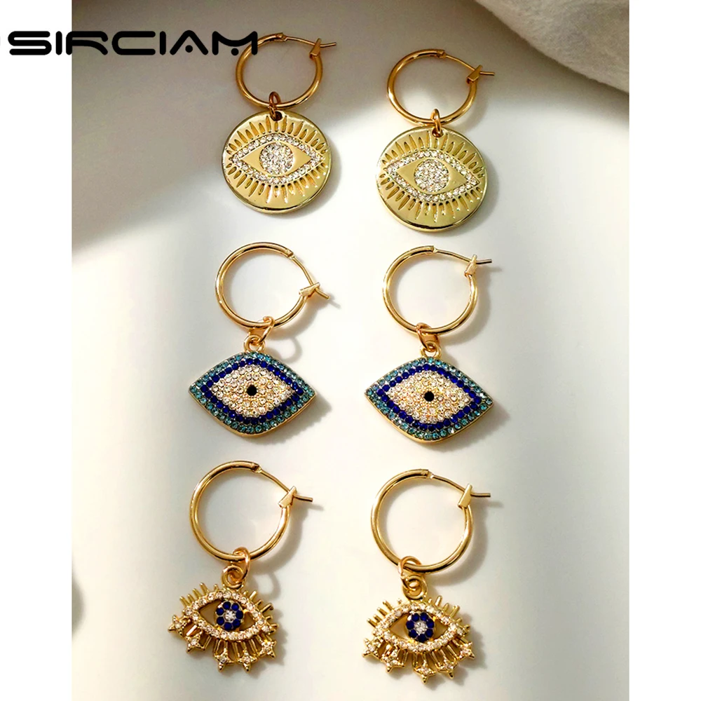 

Fashion Turkish Evil Eye Crystal Geometry Hoop Earrings For Women Bohemia Gold Color Metal Circle Huggie Earrings Jewerly New