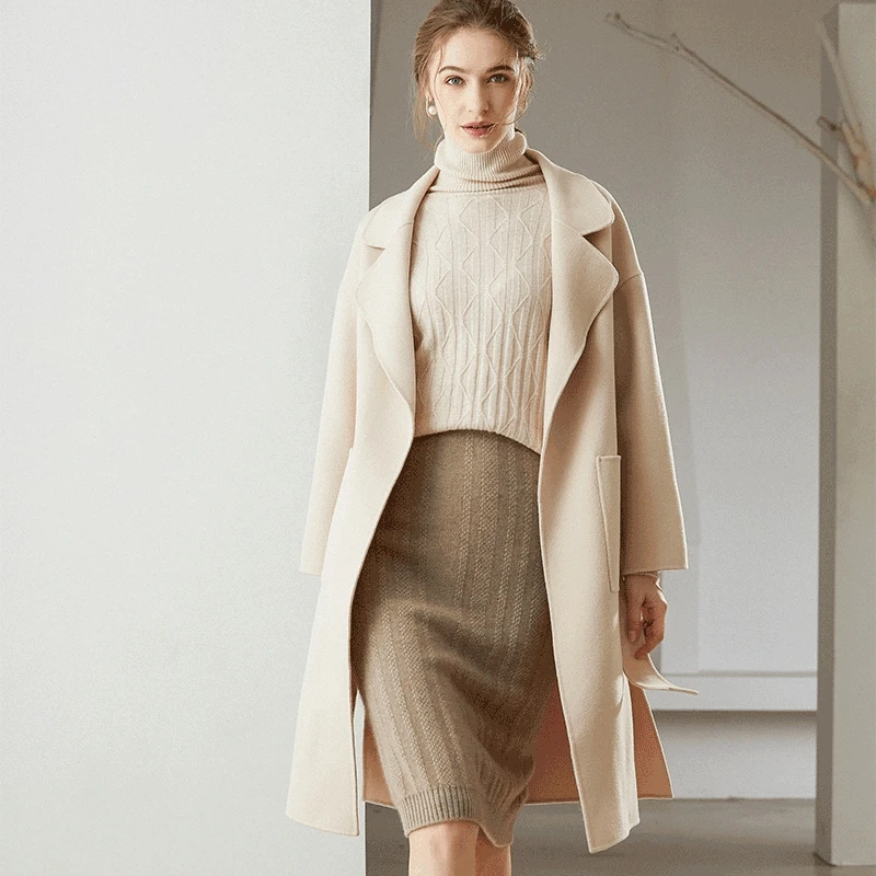 Осенне зимнее Новое модное шерстяное пальто длинное из волнистой ткани|Женские
