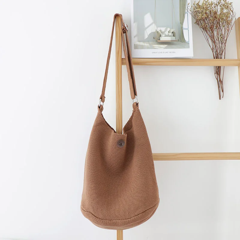 

Knitting Soft Slouch Bag Women Casual Crochet Shoulder Bag 2021 Female Korean Leisure Simple Design Daily Vintage Messenger Bag