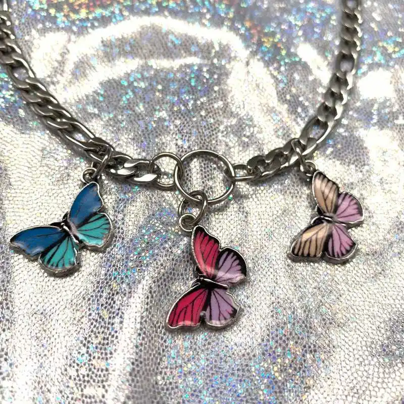 3 Butterfly necklace Интернет девушка Igirl ожерелье из нержавеющей стали 90s стальной шар милый панк хип-хоп Сердце Колье Ретро IG стиль ожерелье - Окраска металла: 3 Butterfly necklace
