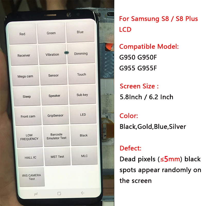 

SUPER AMOLED S8 LCD With Frame For Samsung Galaxy S8 G950 G950F Display S8 Plus G955 F955F Touch Screen Assembly With Black Dot