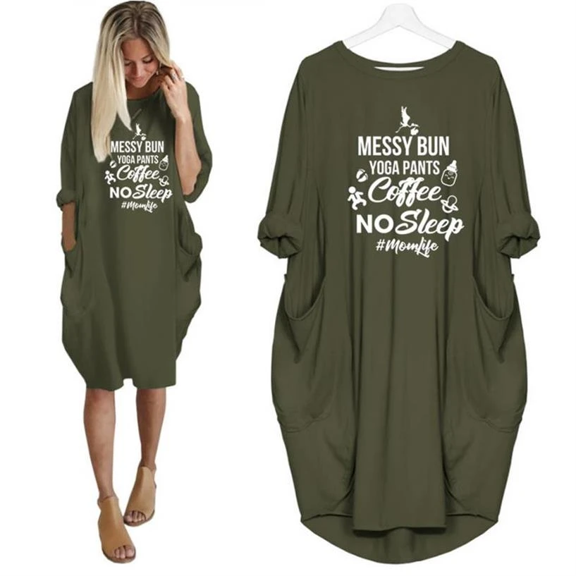 2019 Новая модная футболка с принтом кофейных букв для женщин карманами женская