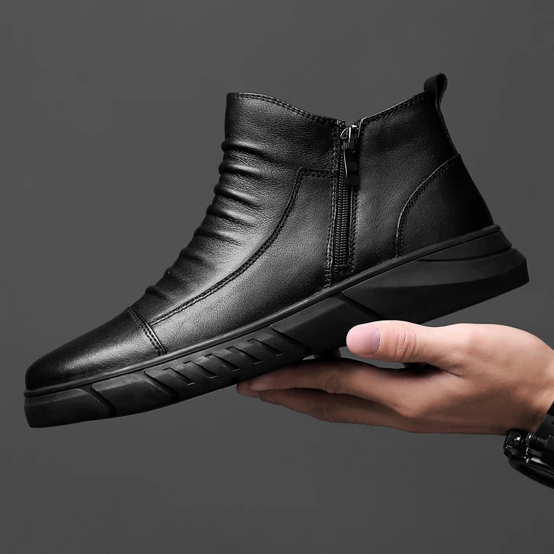 Ботинки мужские из натуральной коровьей кожи теплые зимние ботинки ручной