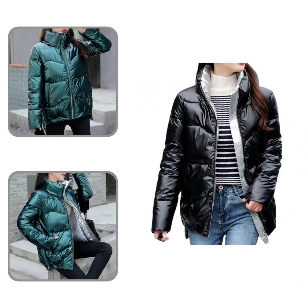 

Warm Fall Winter Thermal Stand Collar Women Puffer Jacket for Holiday