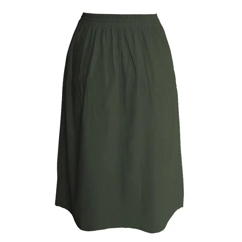 

New Summer Skirt Women Solid Color Female Casual Midi A Line Skirt High Elastic Waist Button Down Pocket Loose Long Skirt