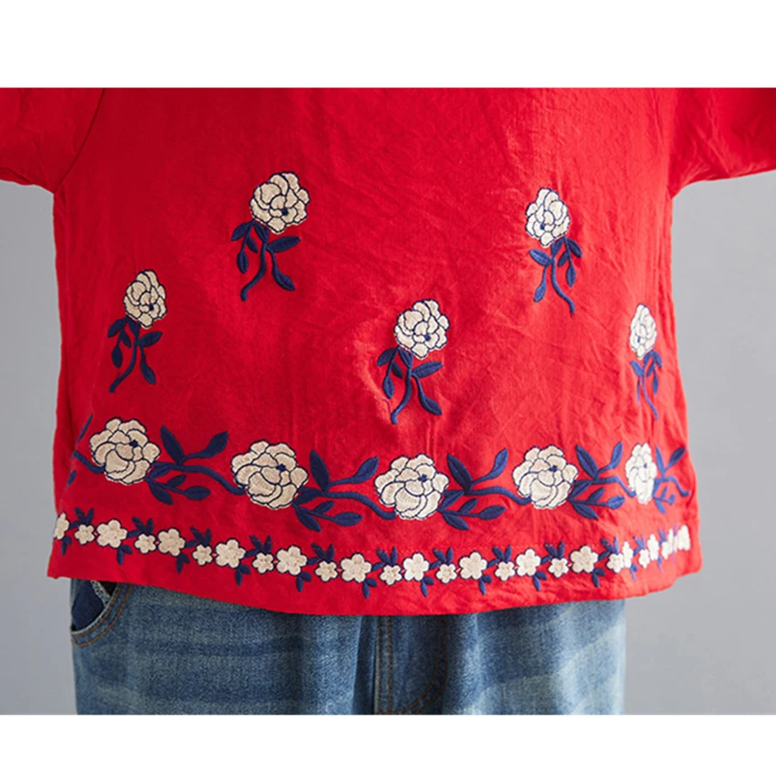 

Cotton Linen Shirt 2021 Spring Summer Plus Size Top Shirts Womens Tops and Blouses Vintage Floral Embroidery Boho Blusa Mujer