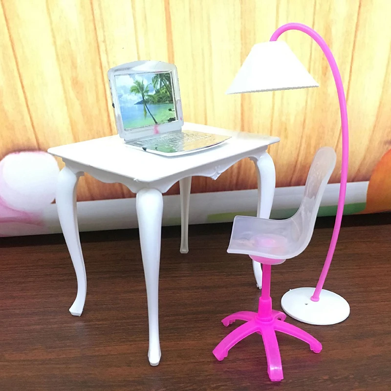 

4pcs/set Lamp + Computer + Table + Chair Baby Toy Miniature Furniture Doll Role Playing Props Worktable Table Doll Accessories
