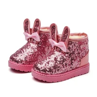 girls winter boots rubber sole anti slippery children snow boots sequined with rabbit ear cute sweet princess glitter kids boots