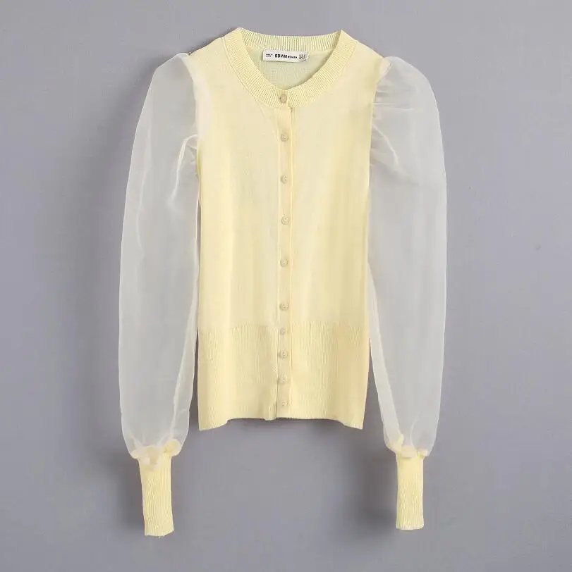 2019 осенний Стильный вязаный однобортный Кардиган из органзы с круглым вырезом и