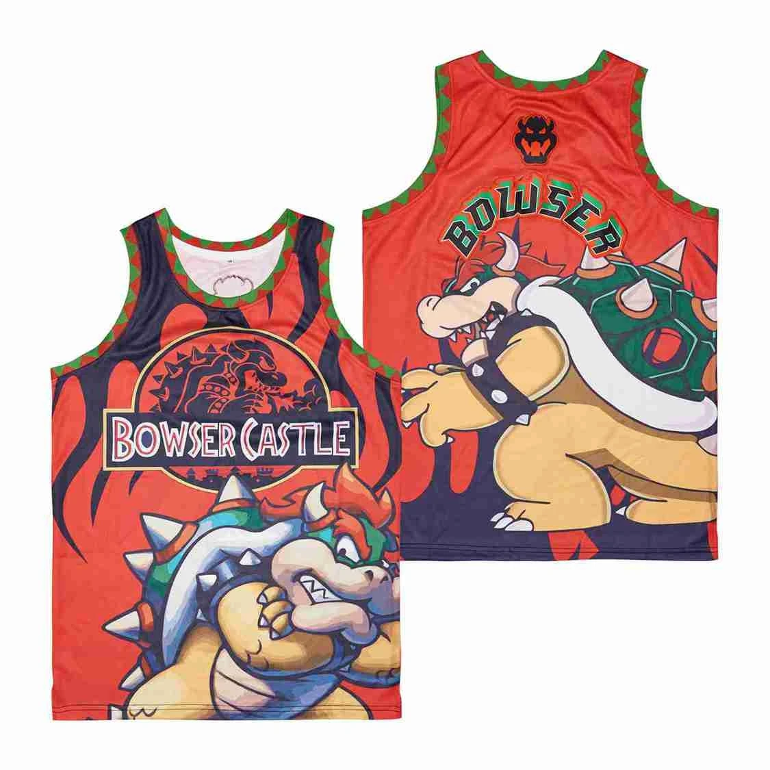 BG basketball jerseys BOWSER THE KING KOOPA BLACK FLAME jersey Embroidery sewing Outdoor sportswear Hip-hop culture red 2022 new