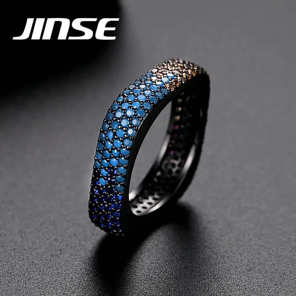 JINSE панк 4 цвета Дизайн Стразы штабелируемые кольца для мужчин модные синие