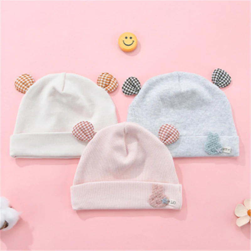 

Cute Kids Hat Cap with Ears Candy Solid Colors Boys Girls Baby Beanies Hats Cotton Born Baby Hat Toddler 0-3 Months Infant Caps
