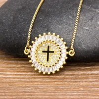 nidin new arrival cubic zirconia cross necklace crystal pendant long chain necklace cz religion jewelry for women men best gift