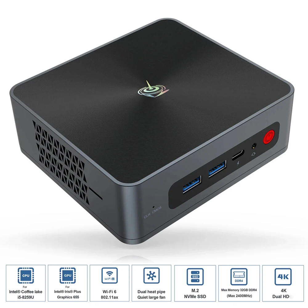 

BEELINK SEi 8 мини ПК i5-8259U Процессор 8 + 256G/16 + 512G Bluetooth 5,0 Wifi6 1000M LAN Тип-C USB3.0 HD 4K Дисплей Мини компьютер для офиса