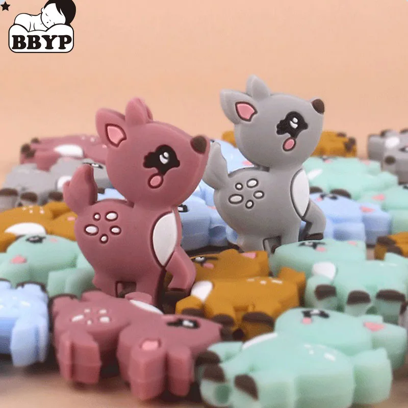 

5PCS Sika Deer Shape Silicone Beads Baby Teething Molar Teether Bead DIY Pacifier Chain Jewelry Accessories